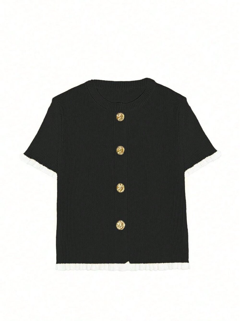 Black Casual Women's Button Ear Design Short Sleeve Knit Top - Picture 6 of 6